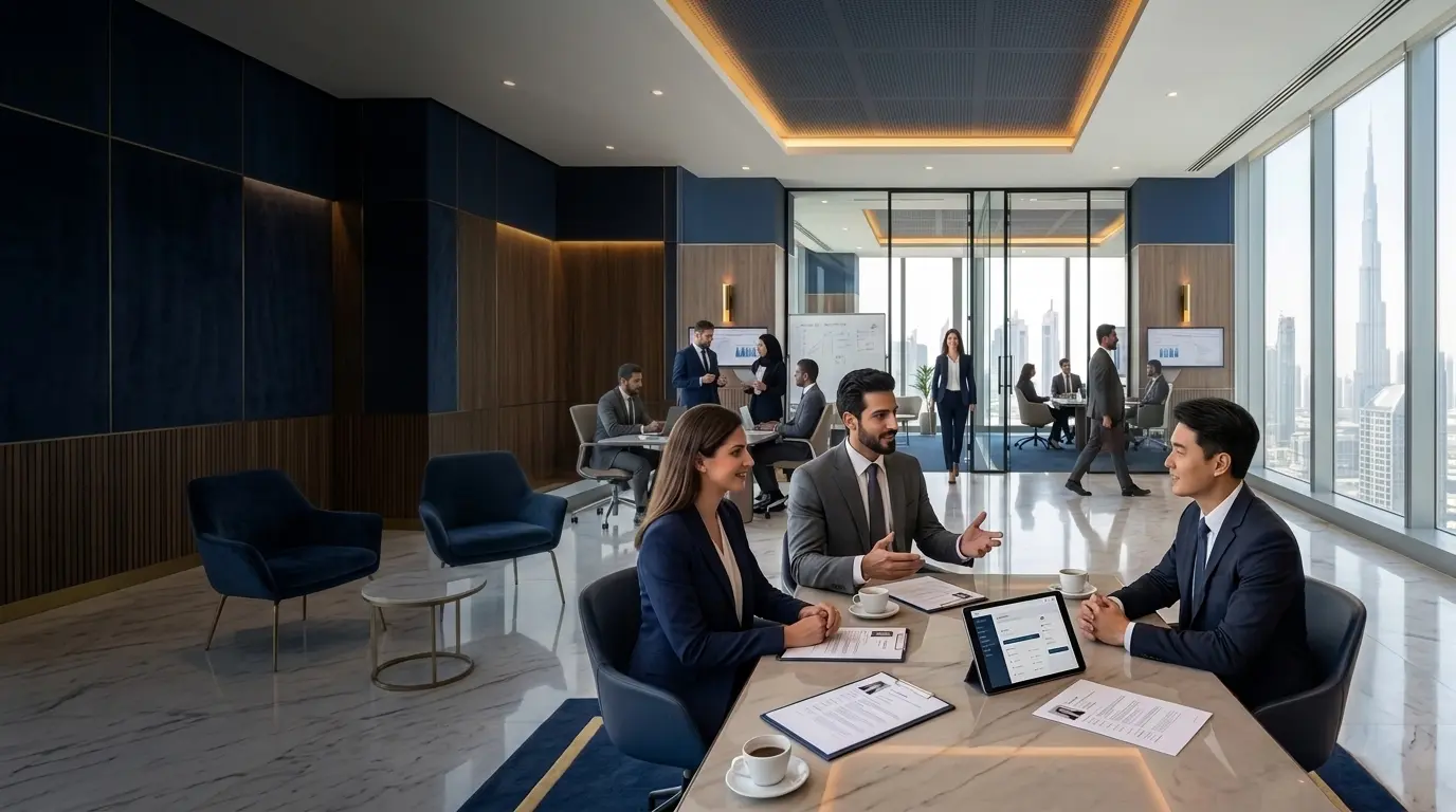 Royal Link Consultancy team greeting a client across construction, hospitality and corporate industries in Dubai